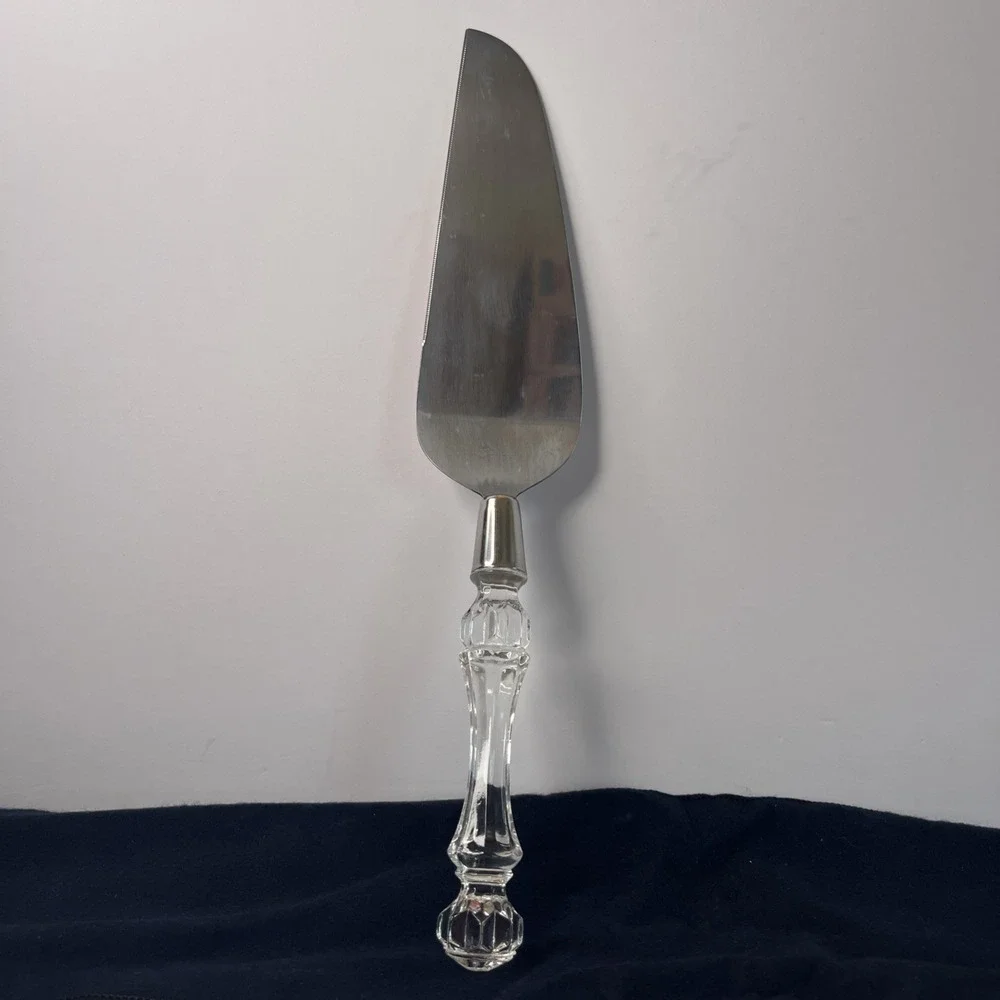 Vintage Fostoria No 50052 Lead Crystal Stainless Steel Cake Server Made in USA